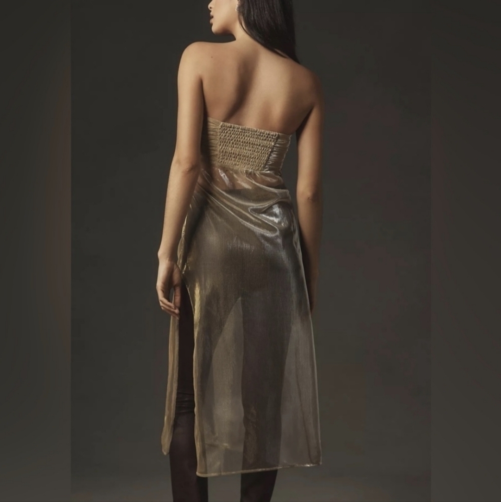 NWT By Anthropologie Strapless Sheer Metallic Gold Top Size L